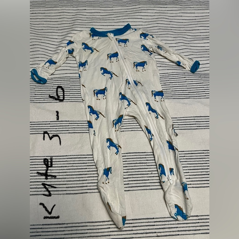 Fair Condition Kyte Baby Blue Horses Zippy, Sz 3-6 Mo